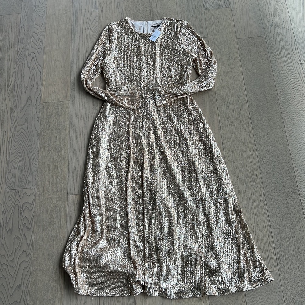Ann Taylor Gold Sequin Long-Sleeve Midi Dress - Picture 5 of 5